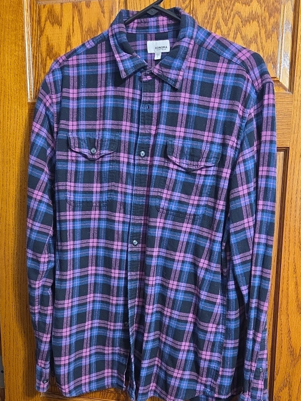 Sonoma Black, Purple & Blue Plaid Button-Down Shirt